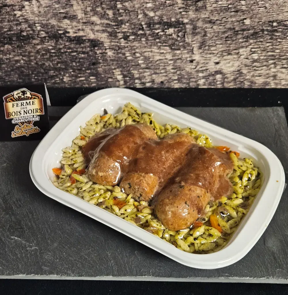 Saucisses Sangliers, Orzo et Pesto